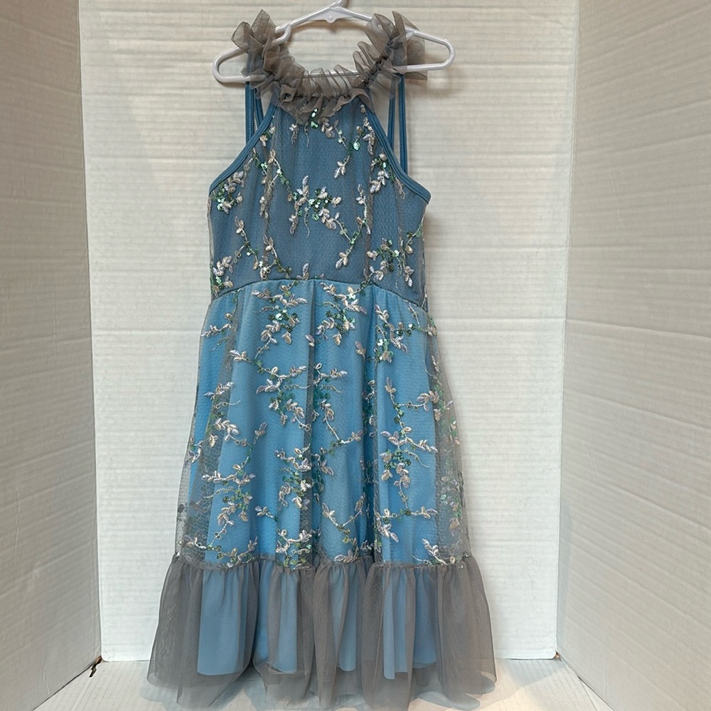 Dance Costume Dress Girls Blue Sequin